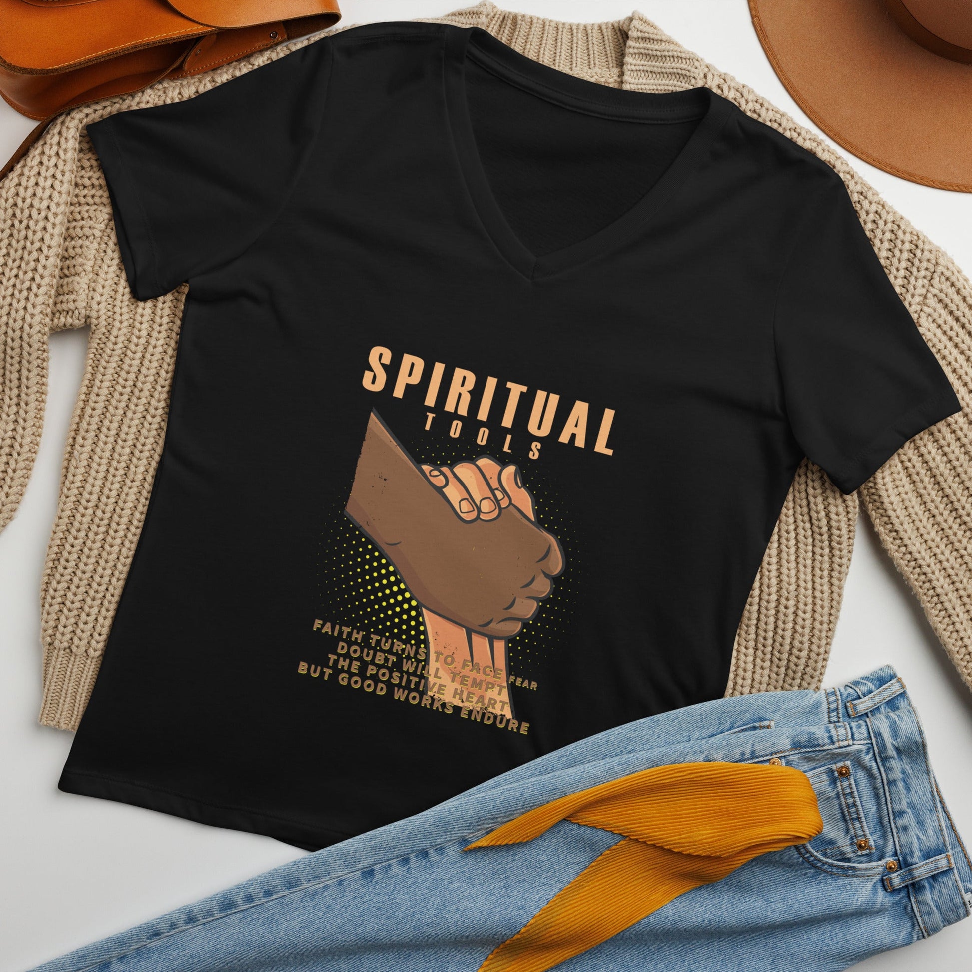 Spiritual Tools Women’s relaxed V - neck t-shirt - Stark Reality Intellectual Apparel