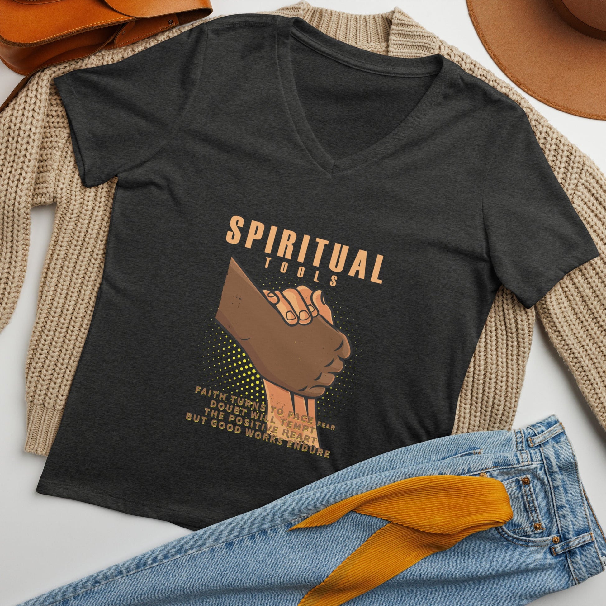Spiritual Tools Women’s relaxed V - neck t-shirt - Stark Reality Intellectual Apparel