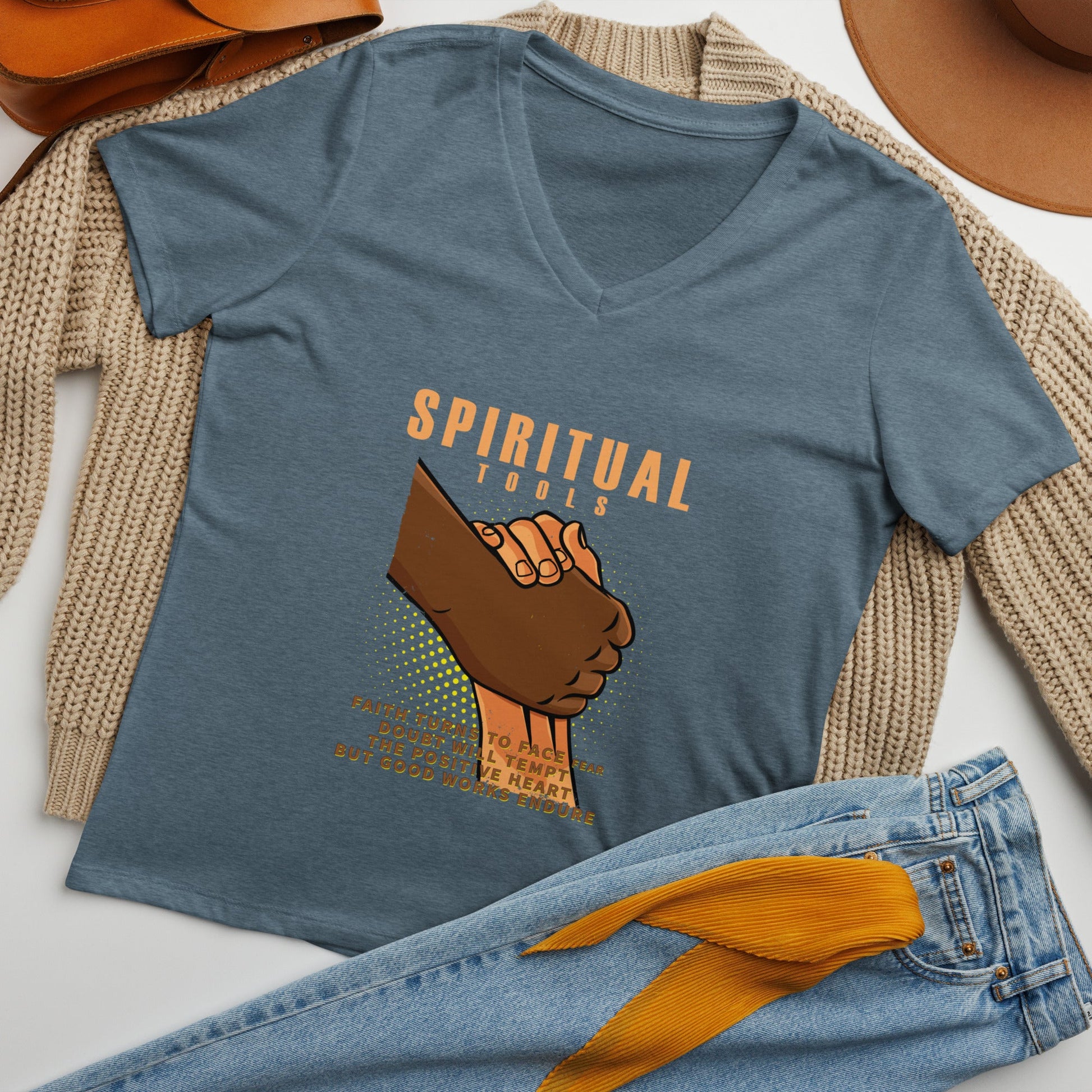 Spiritual Tools Women’s relaxed V - neck t-shirt - Stark Reality Intellectual Apparel