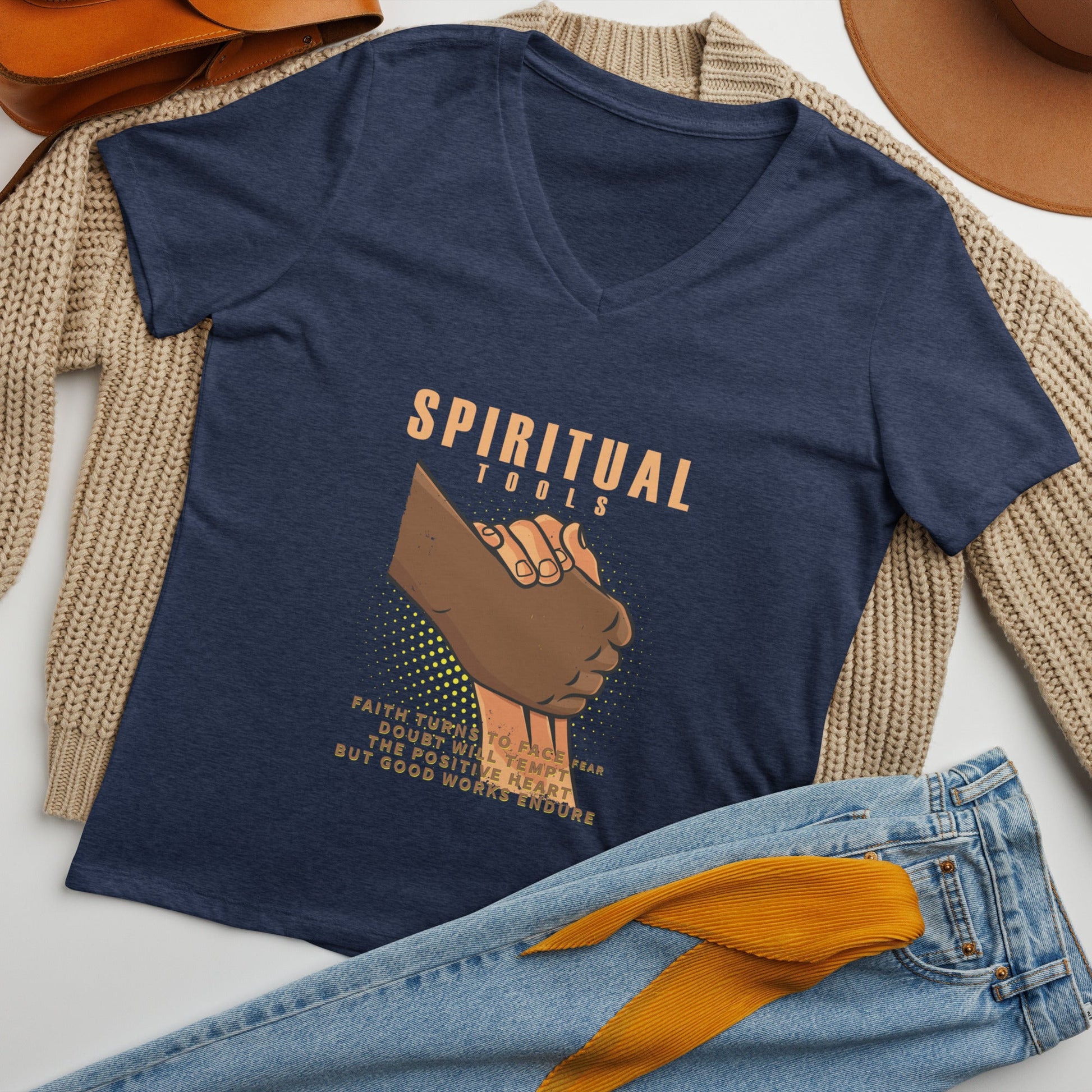 Spiritual Tools Women’s relaxed V - neck t-shirt - Stark Reality Intellectual Apparel