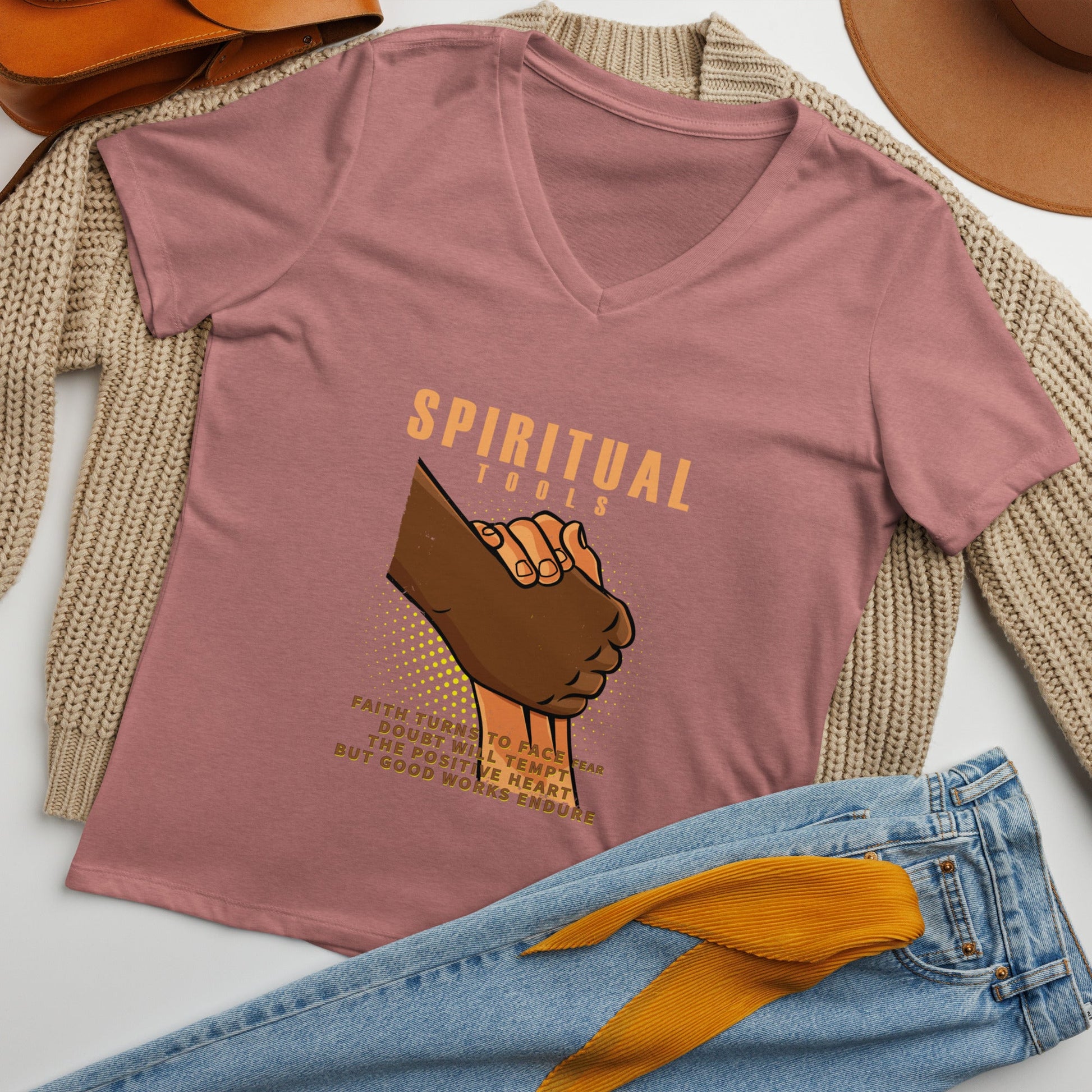 Spiritual Tools Women’s relaxed V - neck t-shirt - Stark Reality Intellectual Apparel