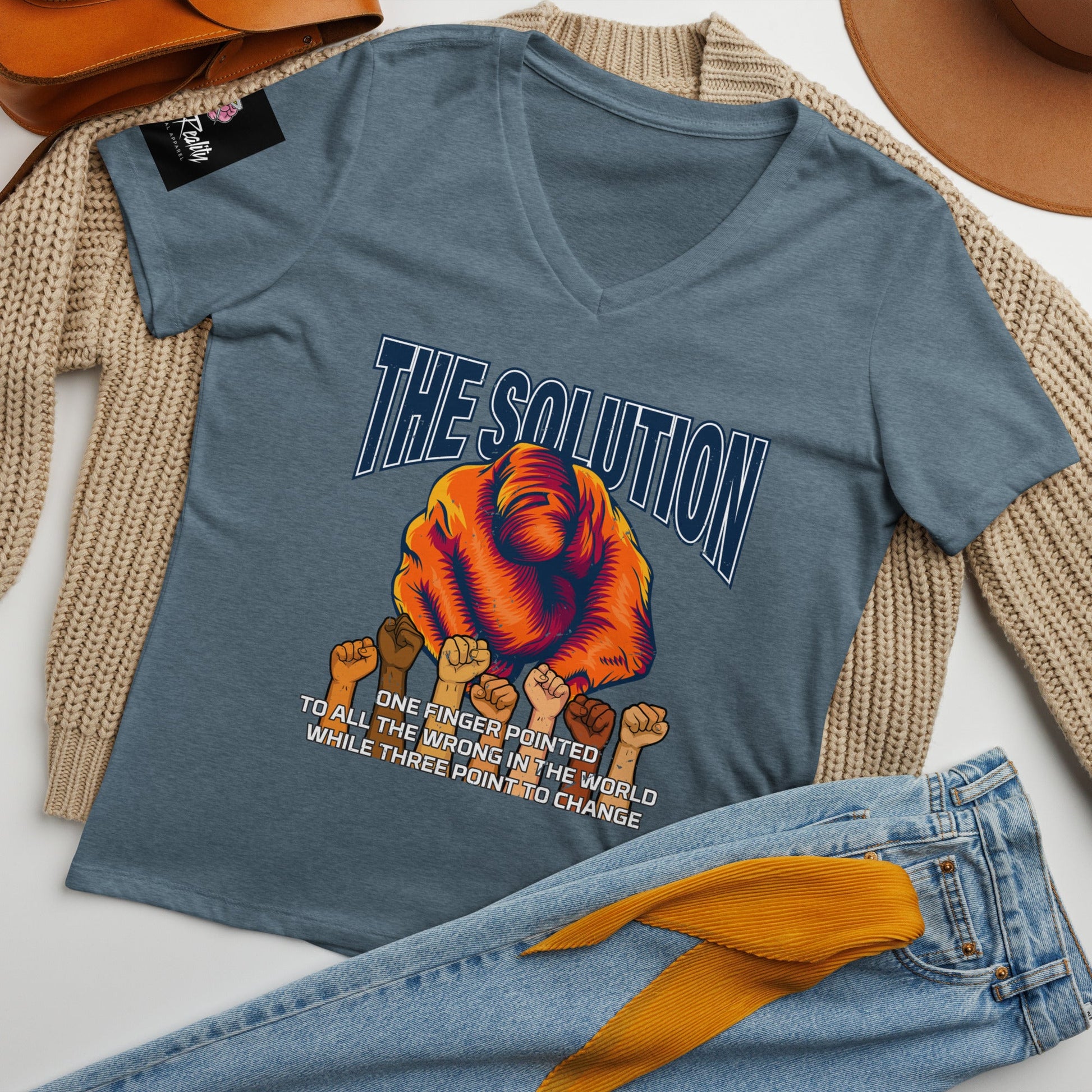 The Solution Women’s relaxed V - neck t-shirt - Stark Reality Intellectual Apparel