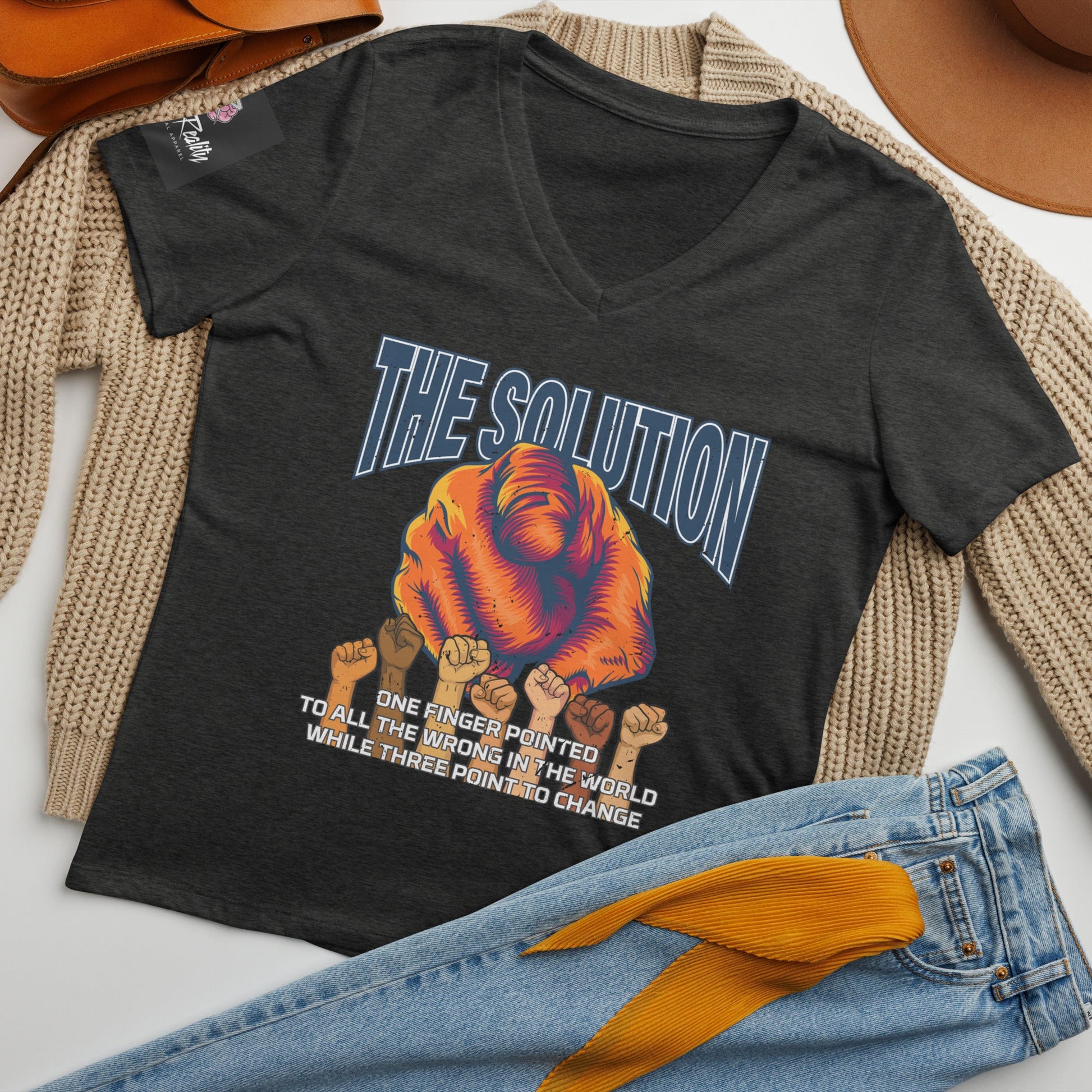 The Solution Women’s relaxed V - neck t-shirt - Stark Reality Intellectual Apparel