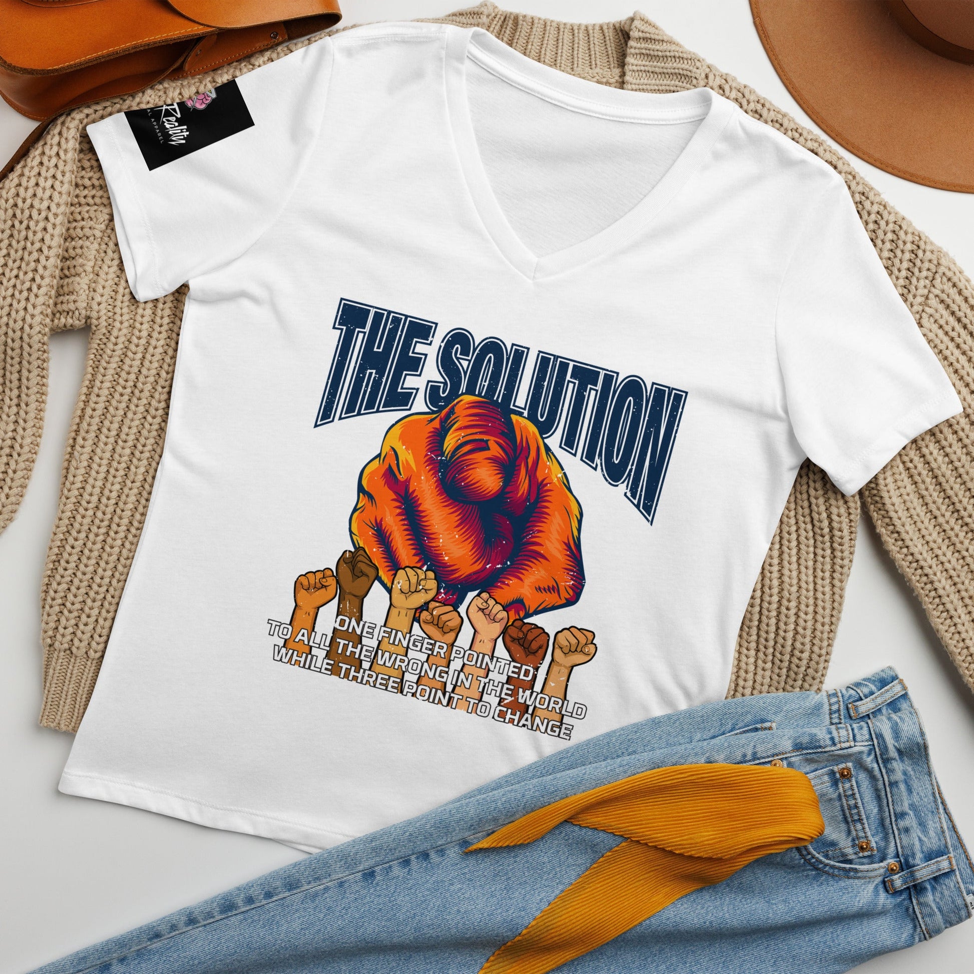 The Solution Women’s relaxed V - neck t-shirt - Stark Reality Intellectual Apparel