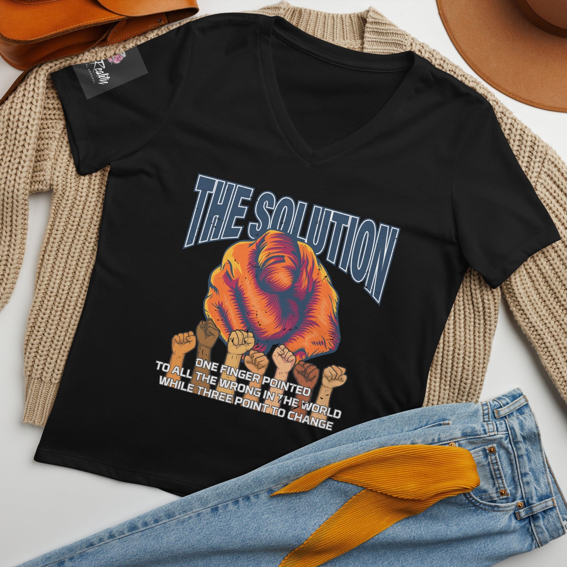 The Solution Women’s relaxed V - neck t-shirt - Stark Reality Intellectual Apparel